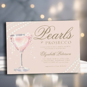 Invitación Perlas Prosecco Pink Bubbly Peach Bridal Shower