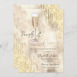 Invitación Perlas Prosecco Purpurina de Oro gotea ducha de no