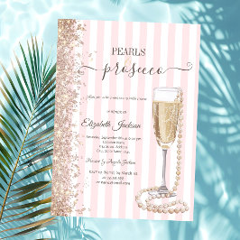 Invitación Perlas purpurinas y prosecco raya rosadaDucha de n