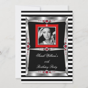 Invitación Perlas Rojas Fiesta de Cumpleaños Franja Negra y B
