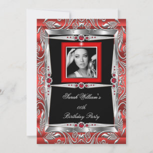 Invitación Perlas Rojas Fiesta de Cumpleaños Negro Plata Foto