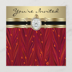 Invitación Perlas rojas oro negro Fiesta de cumpleaños de muj