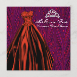 Invitación Perlas rojas vestido rojo Quinceañera rojo púrpura