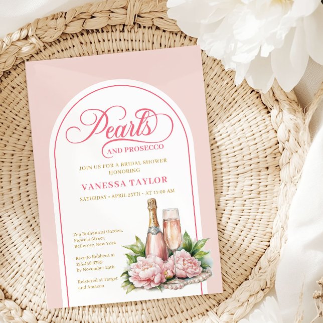 Invitación Perlas románticas y prosecco invitan a acuarela (Romantic pearls and prosecco invite watercolor

)