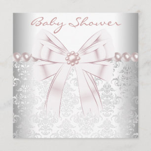 Invitación Perlas rosadas Damask Rosa Baby Shower