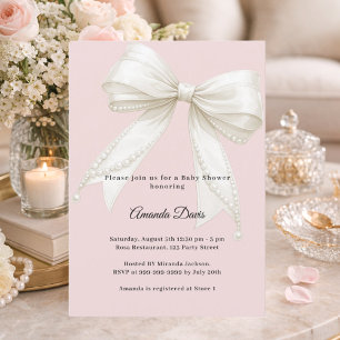 Invitación Perlas rosadas de marfil niña Baby Shower