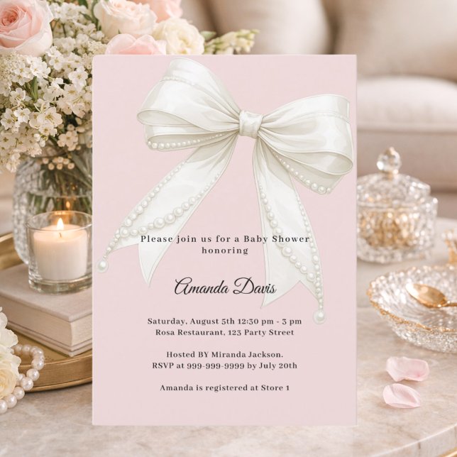 Invitación Perlas rosadas de marfil niña Baby Shower (Subido por el creador)