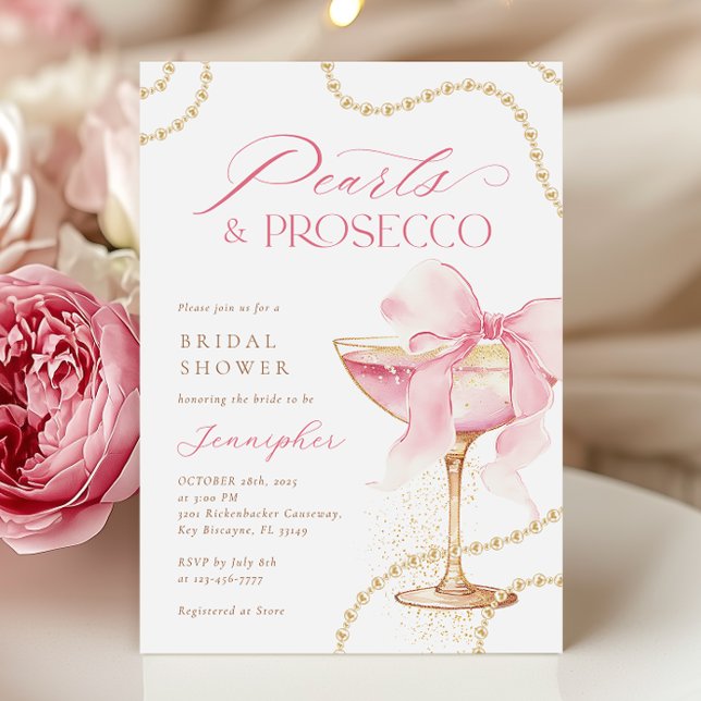 Invitación Perlas rosadas de vaca y ducha de novia en Prosecc (Subido por el creador)