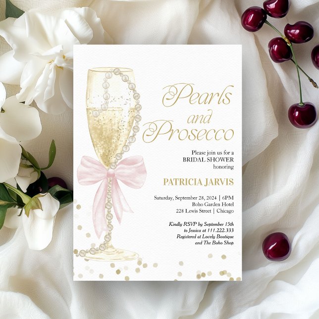 Invitación Perlas rosadas de vaca y ducha de novia en Prosecc (Subido por el creador)