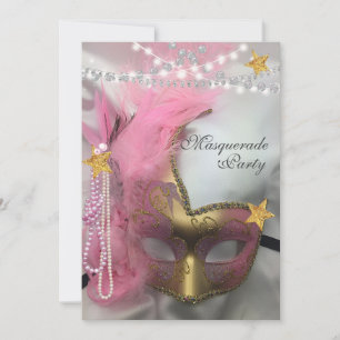 Invitación Perlas rosadas del Purpurina del oro de la mascara