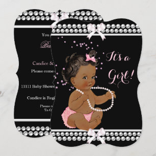 Invitación Perlas rosadas Dulce Baby Shower Niña Negra Étnica