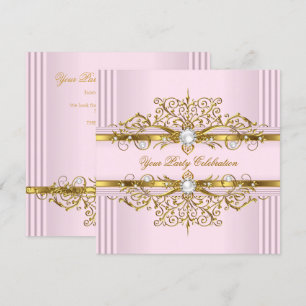 Invitación Perlas Rosadas en Oro Blanco Fiesta de Cumpleaños 