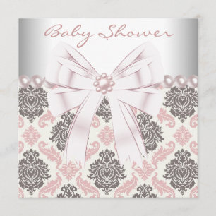 Invitación Perlas rosadas Perlas Marrón Rosa Damask Baby Show