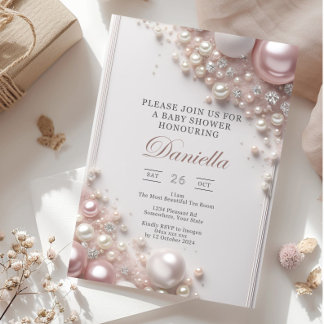 Invitación Perlas rosadas y blancas elegantes y editables con