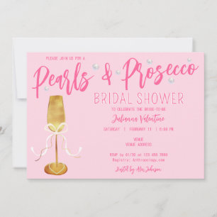 Invitación Perlas rosadas y ducha de novia Prosecco en escrit