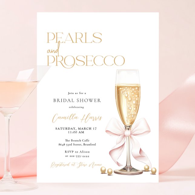 Invitación Perlas rosadas y ducha de novias Prosecco Brunch (Subido por el creador)