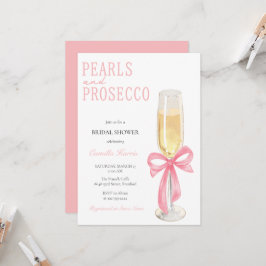 Invitación Perlas rosadas y ducha mínima de novia prosecco