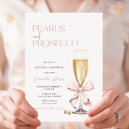 Invitación Perlas rosadas y ducha mínima de novia prosecco
