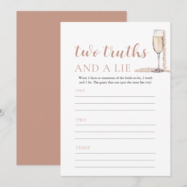 Invitación Perlas rosas y prosecco dos verdades y un juego de (Anverso / Reverso)