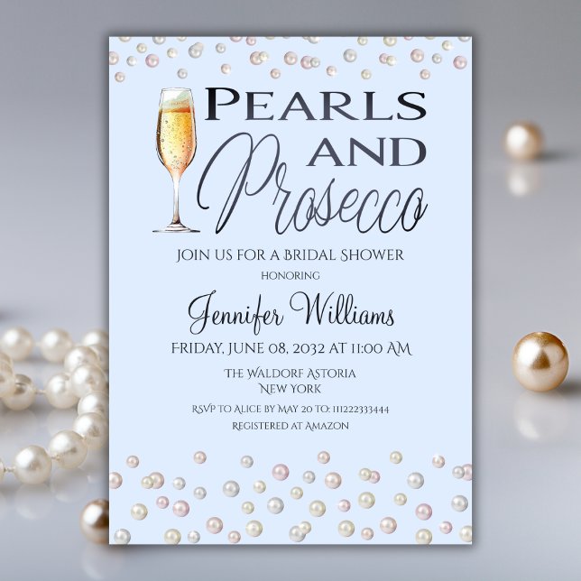 Invitación Perlas temáticas azules y ducha de novia Prosecco (Subido por el creador)