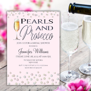 Invitación Perlas temáticas rosas y ducha de novia en Prosecc