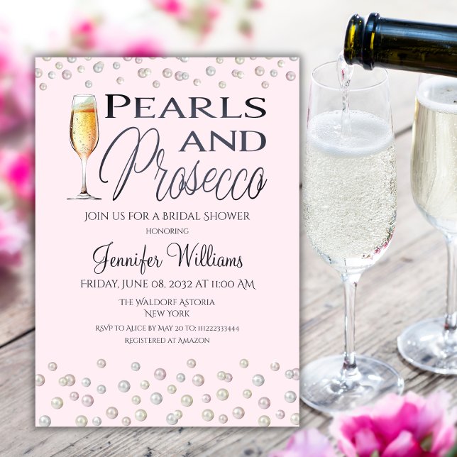 Invitación Perlas temáticas rosas y ducha de novia en Prosecc (Subido por el creador)