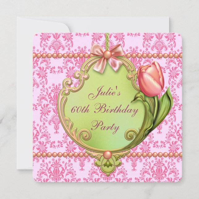 Invitación Perlas Tulipanes Maravilla Rosa Mujeres De Damasco (Anverso)