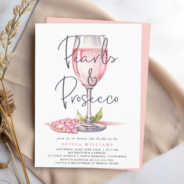 Invitación Perlas y agua Prosecco Ducha de Novias Rosa (Subido por el creador)