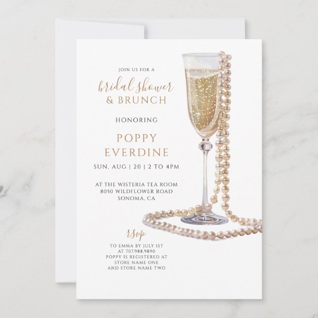 Invitación Perlas Y Brunch De Ducha Bridal Prosecco (Anverso)