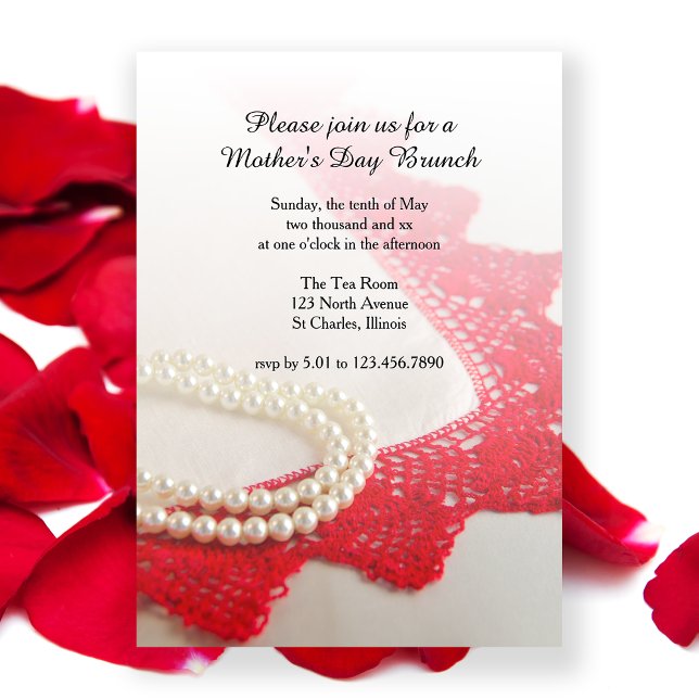 Invitación Perlas y brunch del Día de la Madre del Rojo (Subido por el creador)
