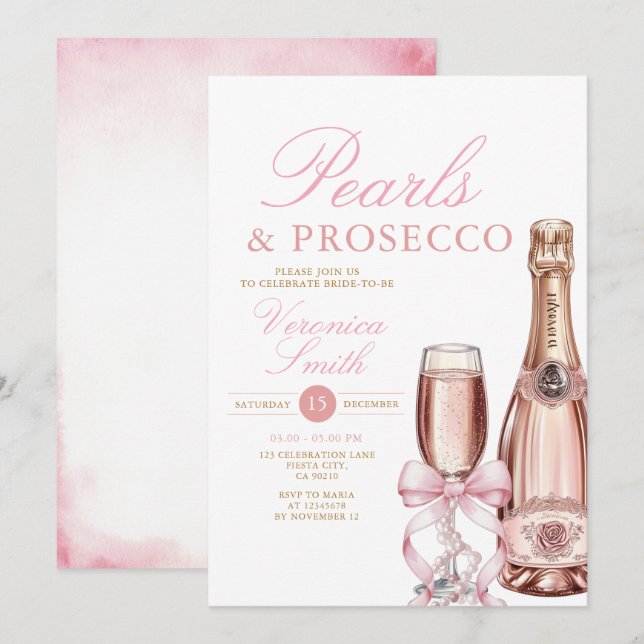 Invitación Perlas y collares de Prosecco hacen sombra de novi (Anverso / Reverso)