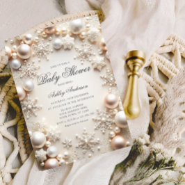 Invitación Perlas y copos de nieve Baby Shower