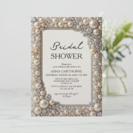 Invitación Perlas y Diamantes Elegantes Desayuno de Novia