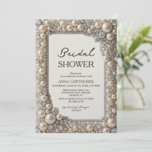 Invitación Perlas y Diamantes Elegantes Desayuno de Novia