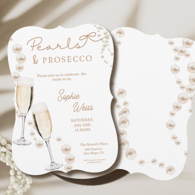 Invitación Perlas y ducha de marea Prosecco invitan (Pearls and Prosecco Bridal Shower Invite)