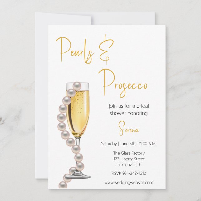 Invitación Perlas y ducha de novia en Prosecco (Anverso)
