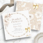 Invitación Perlas y ducha de novia en Prosecco<br><div class="desc">Eleva tu celebración con nuestra invitación a las Perlas y a la ducha de novia Prosecco. Con una delicada crema de moda boho color agua y flores de bronceado adornadas con bonitas perlas y copas de champán con polvo de oro, esta colección exuda sofisticación eterna. Perfecto para una aventura de...</div>