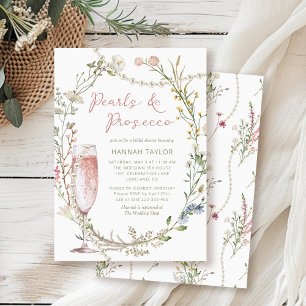 Invitación Perlas y ducha de novia floral Prosecco