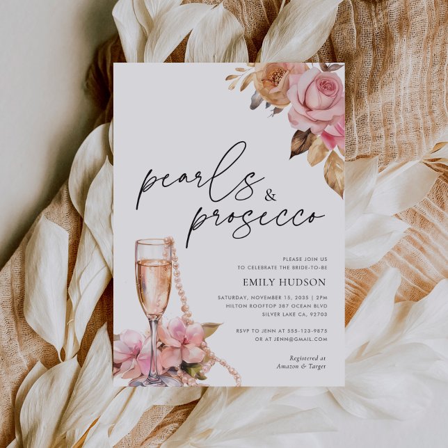 Invitación Perlas y ducha de novia floral Prosecco (Subido por el creador)