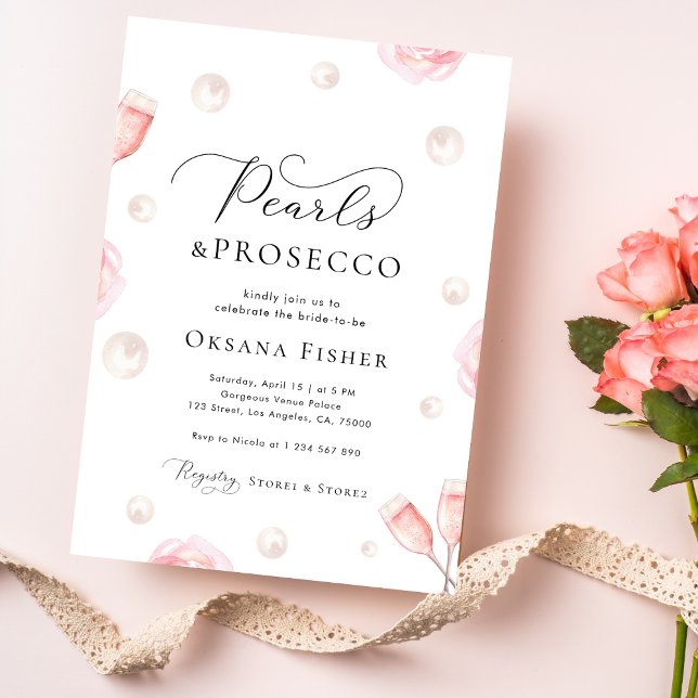 Invitación Perlas y ducha de novia Prosecco Moderna Elegante (Subido por el creador)
