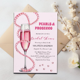 Invitación Perlas y ducha de novia rosa Rubor Prosecco