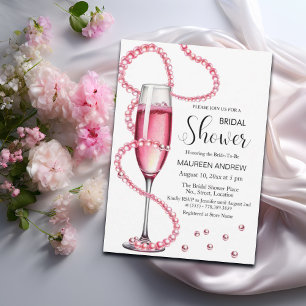 Invitación Perlas y ducha de novia rosada polvorienta Prosecc