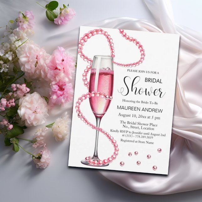 Invitación Perlas y ducha de novia rosada polvorienta Prosecc (Subido por el creador)
