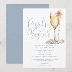 Invitación Perlas Y Ducha De Novias Azul Dusto Prosecco