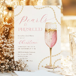 Invitación Perlas y ducha de novias rosadas Prosecco