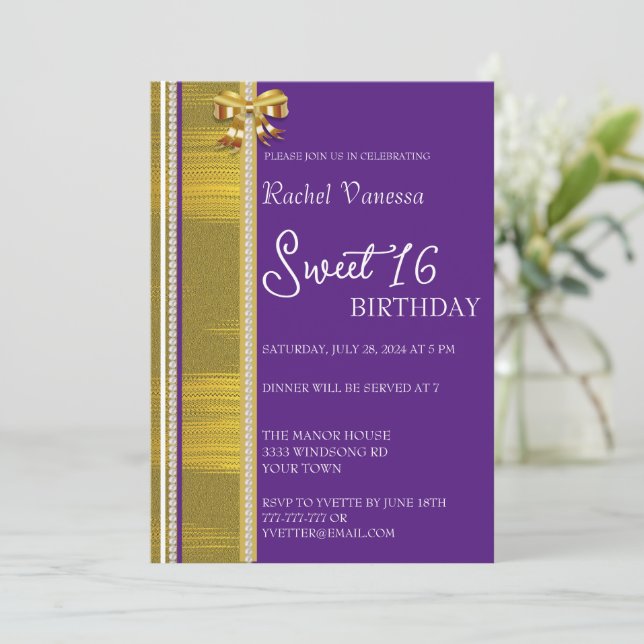 Invitación Perlas y dulces de oro 16 (Anverso de pie)