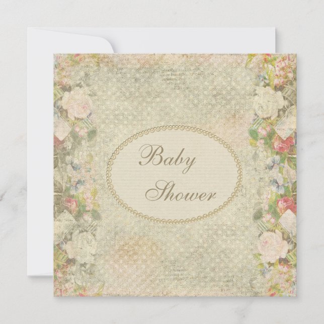 Invitación Perlas y encajes Shabby Chic Flowers Baby Shower (Anverso)