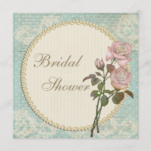 Invitación Perlas y encajes Shabby Rosas Chic Ducha nupcial