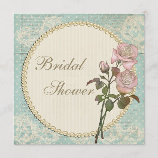Invitación Perlas y encajes Shabby Rosas Chic Ducha nupcial