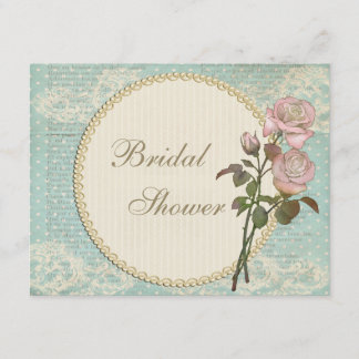 Invitación Perlas y encajes Shabby Rosas Chic Ducha nupcial